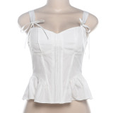 Bow V-neck Solid Color Slim Fit Camisole