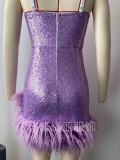 Artificial Wool Belt Purple Sequin Suspender Skirt