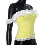 Sleeveless Lace with Exposed Navel Cute Top