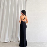 Stacked Collar Backless Solid Color Slim Fit Fishtail Dress