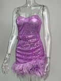 Artificial Wool Belt Purple Sequin Suspender Skirt