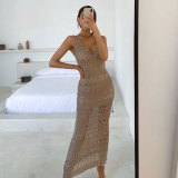 V-neck Hollow Sexy Knitted Buttock Wrap Dress Sun Protection Swimsuit