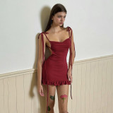 Solid Color Camisole Dress with Open Back Pleated Dress