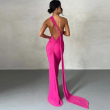 Open Back Pleated Slim Fit Solid Sleeveless Temperament Dress