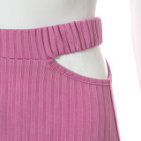 Solid Color Threaded Single Shoulder Vest with Side Opening Skirt Set
