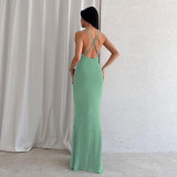 Stacked Collar Backless Solid Color Slim Fit Fishtail Dress