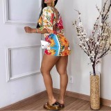 Flower Print Backless Strap Casual Set
