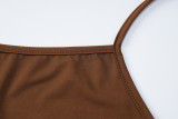 Open Back Pleated Slim Fit Solid Color Suspender Dress