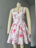Waist Cinched Floral Rose Print Camisole Skirt