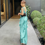 Backless Solid Color Ribbon Dress