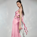 Backless Solid Color Ribbon Dress