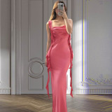 Slim Fit Ribbon Solid Color Dress