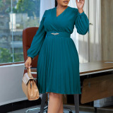 V-neck Elegant Solid Color Pleated Oversized African Dress