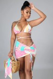 Split Strap Swimsuit Set of Four with a Headscarf