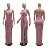 V-neck Sequin High Slit Irregular Dress with Strap