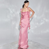 Backless Solid Color Ribbon Dress