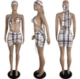 Split Strap Swimsuit Set of Four with a Headscarf