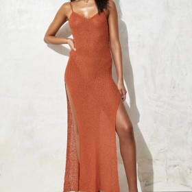 Perspective Vacation Camisole Women's Knitted Slit Backless Dress