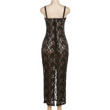 One Line Neckline Sexy Perspective Lace Slim Fit Dress