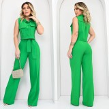 Standing Collar Solid Color Women's Two-piece Set