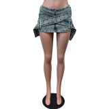Slim Fit Elastic Waistband Denim Short Skirt