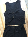 V-neck Single Breasted Wide Leg Shorts Set