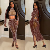 Solid Color Hot Diamond Mesh Two-piece Dress