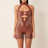 Solid Color Neck Hanging Sleeveless Backless Knitted Jumpsuit