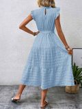 Wooden Ear Edge Flying Sleeve Lace Up Texture Dress