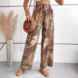 Printed Elastic Waist Wide Leg Pants