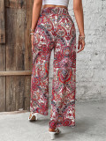 Printed Elastic Waist Wide Leg Pants