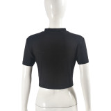 Printed Rose Slim Fit Short Top with Exposed Navel