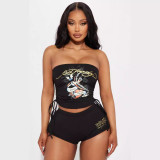 Positioning Printed Chest Wrapped Shorts Set