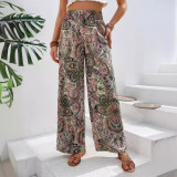 Printed Elastic Waist Wide Leg Pants