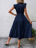 Wooden Ear Edge Flying Sleeve Lace Up Texture Dress