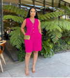 V-neck Single Breasted Wide Leg Shorts Set