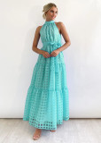 Sleeveless Waist Cinched Large Hem Gentle Style Dress