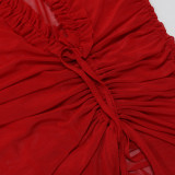 Perspective Polyester Mesh Solid Color High Slit Dress