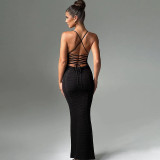 Temperament Hollow Lace Up Large Open Back Knitted Dress