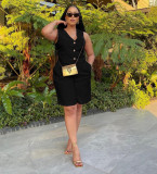 V-neck Single Breasted Wide Leg Shorts Set
