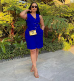 V-neck Single Breasted Wide Leg Shorts Set