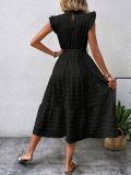 Wooden Ear Edge Flying Sleeve Lace Up Texture Dress