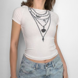 3D Chain Printed Hollowed Out Large Backless Short Sleeves