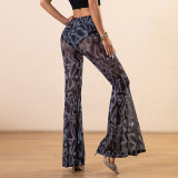 Mesh Perspective Bell Pants with Irregular Pattern Printed Pants