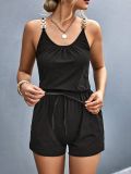 Folding and Splicing Metal Suspender Jumpsuit Shorts