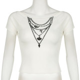 3D Chain Printed Hollowed Out Large Backless Short Sleeves