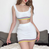 Open Navel Vest Top High Waisted Slim Fit Buttocks Wrapped Knit Set