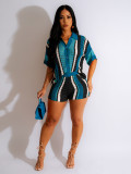 Hollow Out Perspective Contrasting Collar Knit Shorts Set