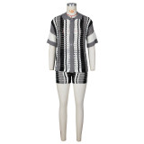 Hollow Out Perspective Contrasting Collar Knit Shorts Set