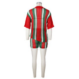 Hollow Out Perspective Contrasting Collar Knit Shorts Set